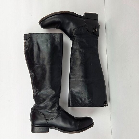 Frye Melissa Button Back Black Leather Riding Boots Size 7.5 B - Picture 4 of 16